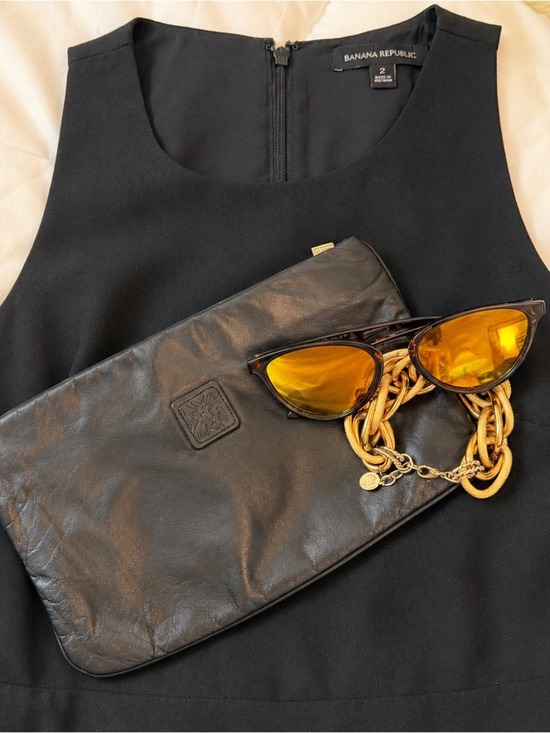 Anne klein by Calderon Handbags - Vintage Anne Klein Black Leather Clutch Envelope Pouch Goldtone pull Chic Y2K